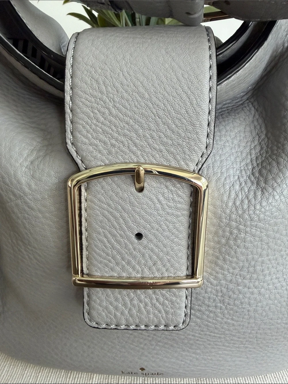 Kate Spade Light Gray Pebble Leather Shoulder Bag With Gold Buckle